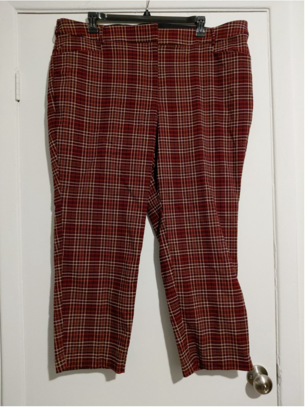 Lane Bryant Women Size 26 Red Plaid Pull On Dress Pants Stretchy Tapered Career